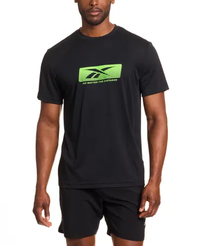 Reebok Distance Short Sleeve Crewneck Graphic Running T-shirt In Black