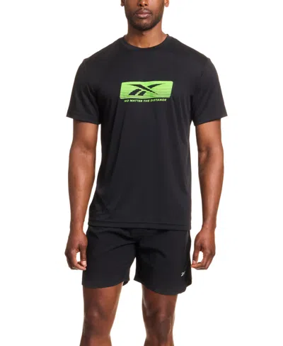 Reebok Distance Short Sleeve Crewneck Graphic Running T-shirt In Black