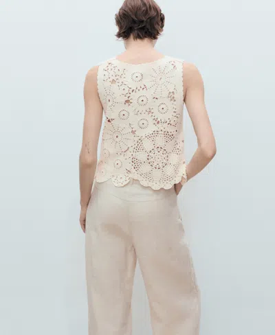Mango Crochet Top With Flowers Ecru In White