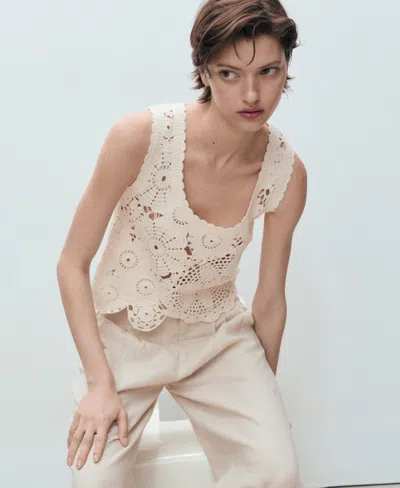 Mango Crochet Top With Flowers Ecru In White