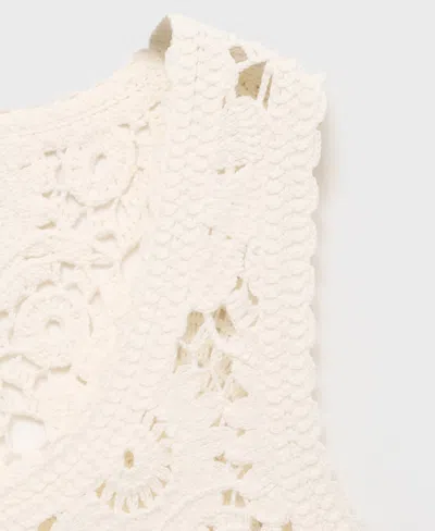 Mango Crochet Top With Flowers Ecru In White