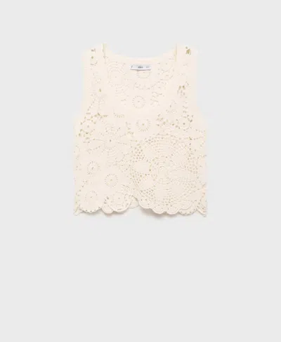Mango Crochet Top With Flowers Ecru In White
