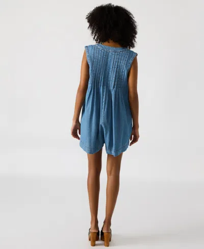 Steve Madden Mick Pintuck Denim Romper In Blue