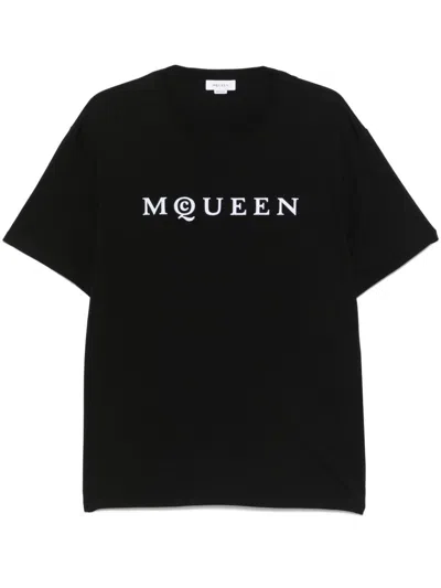 Alexander Mcqueen Logo Print Crewneck T-shirt In Black