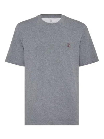 Brunello Cucinelli Men Logo Cotton T-shirt In Gray