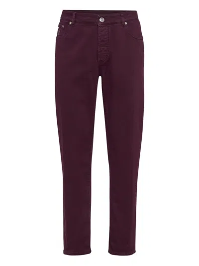 Brunello Cucinelli Cotton Trousers With Front And Back Pockets In Purple