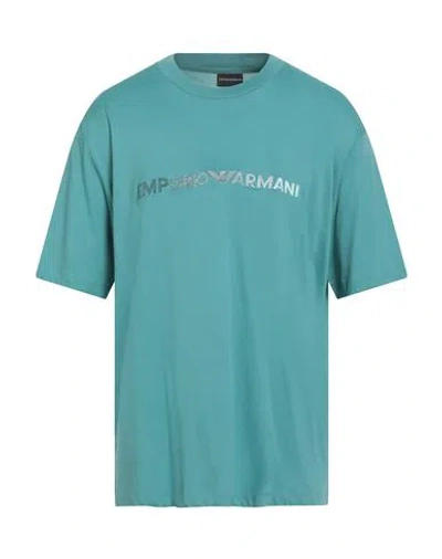 Emporio Armani Man T-shirt Turquoise Size S Cotton In Blue