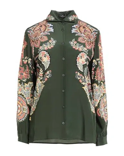 Etro Paisley Print Button Down Silk Shirt In Green