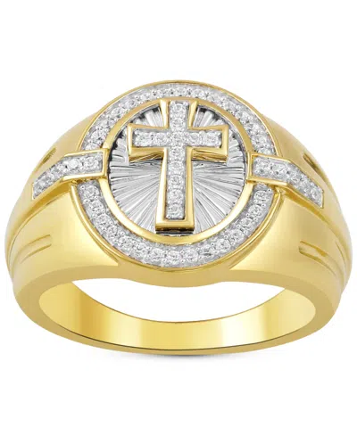Macy's Men's Diamond Sunray Cross Ring (1/3 Ct. T.w.) In Gold-plated Sterling Silver