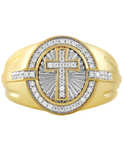 Macy's Men's Diamond Sunray Cross Ring (1/3 Ct. T.w.) In Gold-plated Sterling Silver