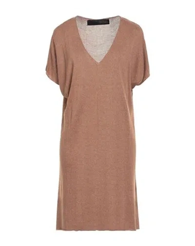 Messagerie Woman Mini Dress Brown Size L/xl Viscose, Linen, Cotton