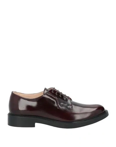 Tod's Woman Lace-up Shoes Burgundy Size 8 Leather