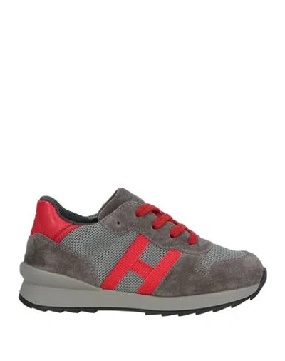 Hogan Junior Toddler Boy Sneakers Grey Size 9c Leather, Textile Fibers In Gray