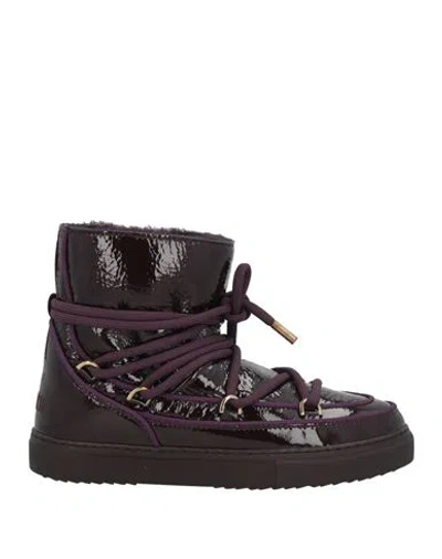 Inuikii Woman Ankle Boots Plum Size 8 Leather, Shearling In Purple