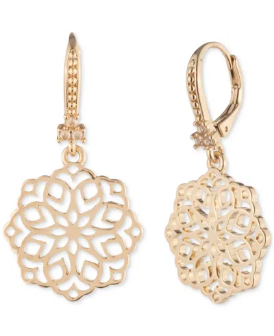 Marchesa Gold-tone Pave Filigree Flower Drop Earrings