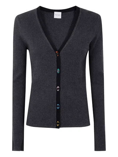 Paul Smith Ribbed Cardigan In Gray