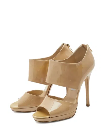 Pre-owned Jimmy Choo 120mm Patent-leather Sandals In Neutral