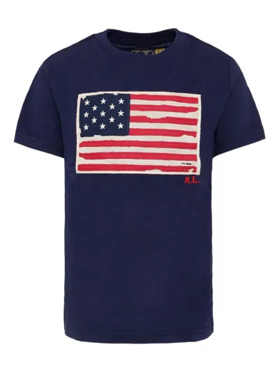 Polo Ralph Lauren Flag Cotton Jersey Tee In Blue