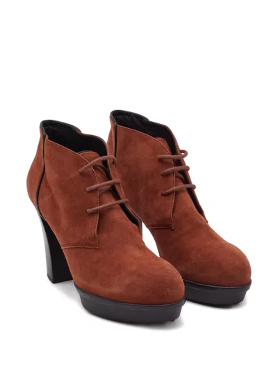 Pre-owned Tod's Vintage 100mm Lace-up Platform Boots In Brown