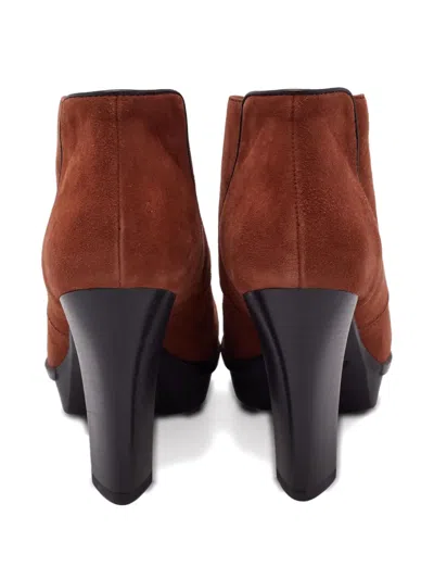 Pre-owned Tod's Vintage 100mm Lace-up Platform Boots In Brown