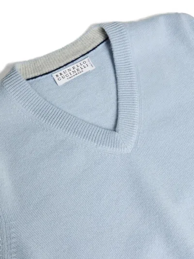 Brunello Cucinelli V-neck Cashmere Sweater In Blue