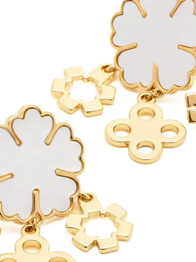 Tory Burch Mother Of Pearl Clover Cluster Drop Earrings In Gold Tone In Gold