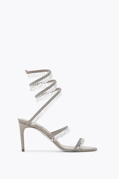 René Caovilla Chandelier Taupe Satin/black Diamond Strass Sandal In Gray