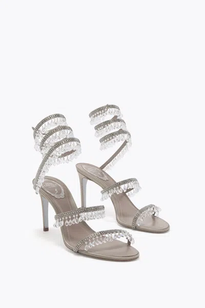 René Caovilla Chandelier Taupe Satin/black Diamond Strass Sandal In Gray