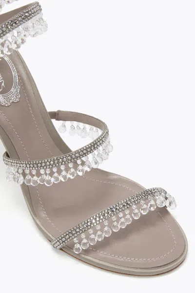 René Caovilla Chandelier Taupe Satin/black Diamond Strass Sandal In Gray