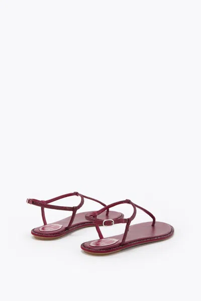 René Caovilla Diana Bordeaux Satin-lamb/siam Strass Thong In Red
