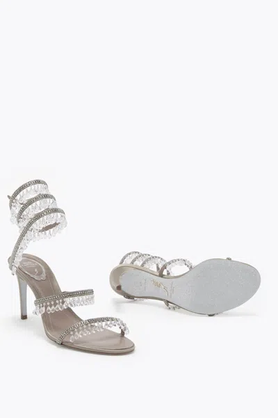 René Caovilla Chandelier Taupe Satin/black Diamond Strass Sandal In Gray