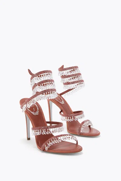 René Caovilla Chandelier Rust Satin/red Flame Strass Sandal