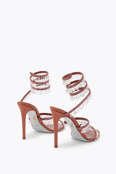 René Caovilla Chandelier Rust Satin/red Flame Strass Sandal