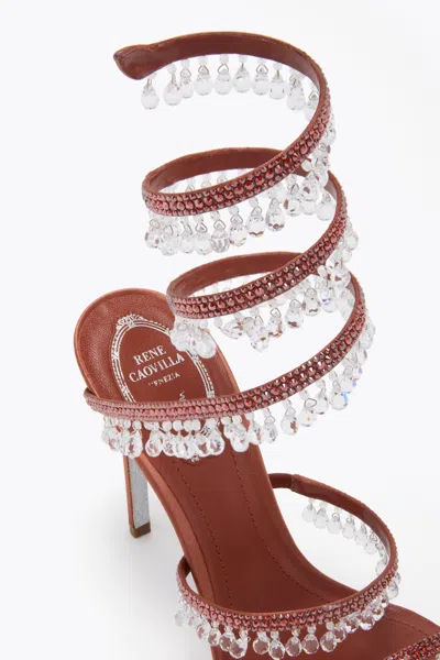 René Caovilla Chandelier Rust Satin/red Flame Strass Sandal