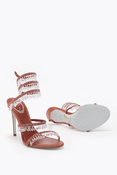 René Caovilla Chandelier Rust Satin/red Flame Strass Sandal