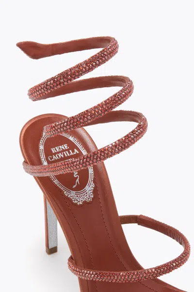 René Caovilla Cleo Rust Satin/red Flame Strass Sandal