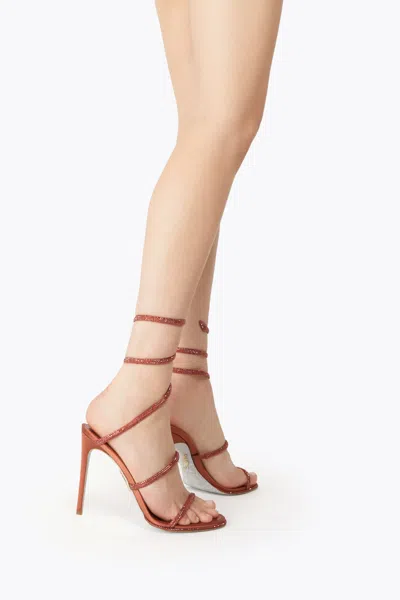 René Caovilla Cleo Rust Satin/red Flame Strass Sandal