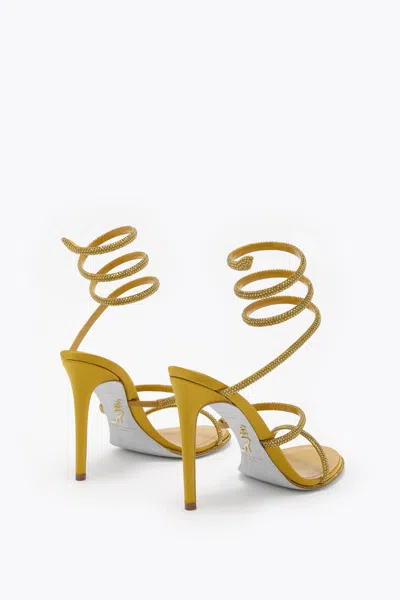 René Caovilla Cleo Mustard Satin/gold Beryl Strass Sandal
