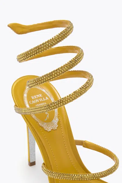 René Caovilla Cleo Mustard Satin/gold Beryl Strass Sandal