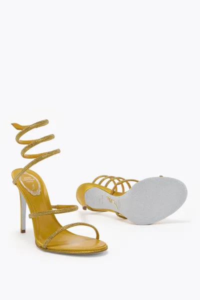 René Caovilla Cleo Mustard Satin/gold Beryl Strass Sandal