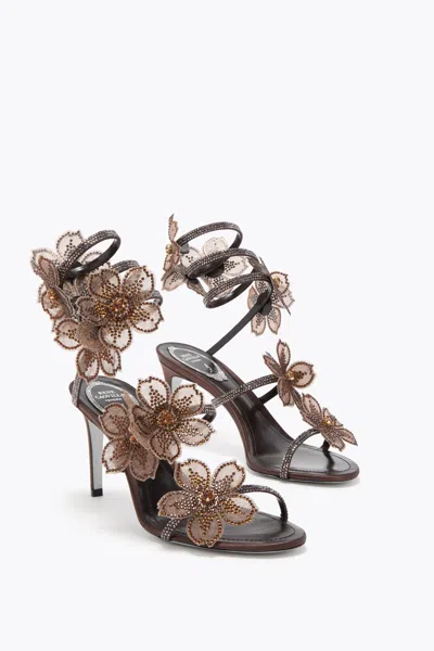 René Caovilla Floriane Dark Brown Satin/jet Silver Flare S Sandal