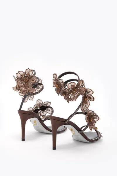 René Caovilla Floriane Dark Brown Satin/jet Silver Flare S Sandal