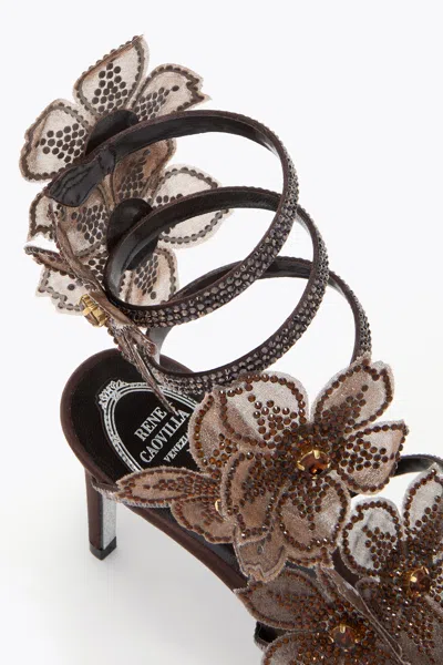 René Caovilla Floriane Dark Brown Satin/jet Silver Flare S Sandal