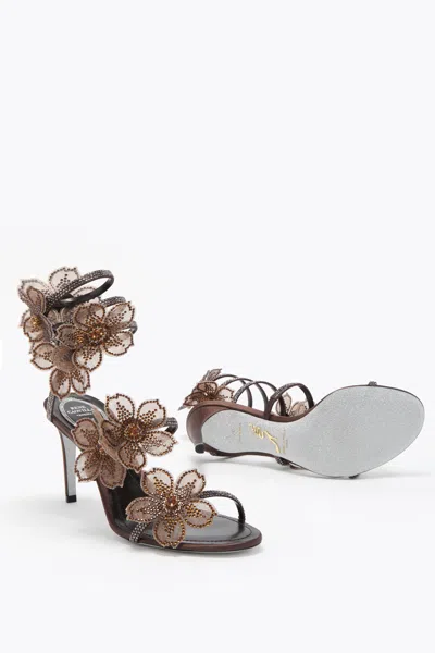 René Caovilla Floriane Dark Brown Satin/jet Silver Flare S Sandal