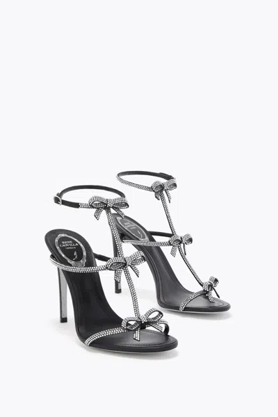 René Caovilla Caterina Black Satin/crystal Strass Sandal In Black
