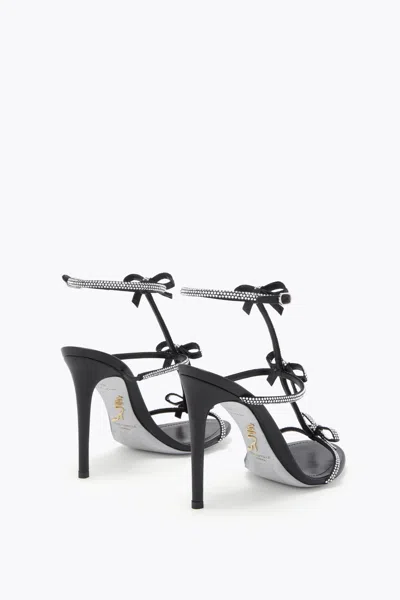 René Caovilla Caterina Black Satin/crystal Strass Sandal In Black