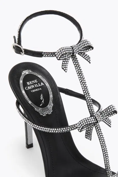 René Caovilla Caterina Black Satin/crystal Strass Sandal In Black