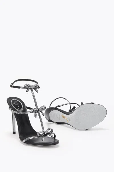 René Caovilla Caterina Black Satin/crystal Strass Sandal In Black