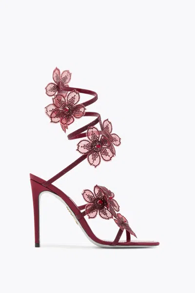 René Caovilla Floraine Crystal Flower Satin Snake Wrap Sandals