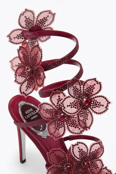 René Caovilla Floraine Crystal Flower Satin Snake Wrap Sandals